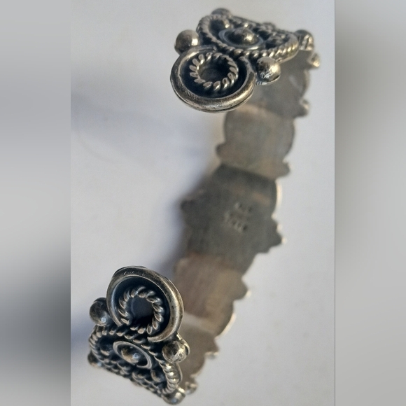 Southwest Mexico 925 Sterling Silver Onyx Cuff Vintage Bracelet - Picture 6 of 12